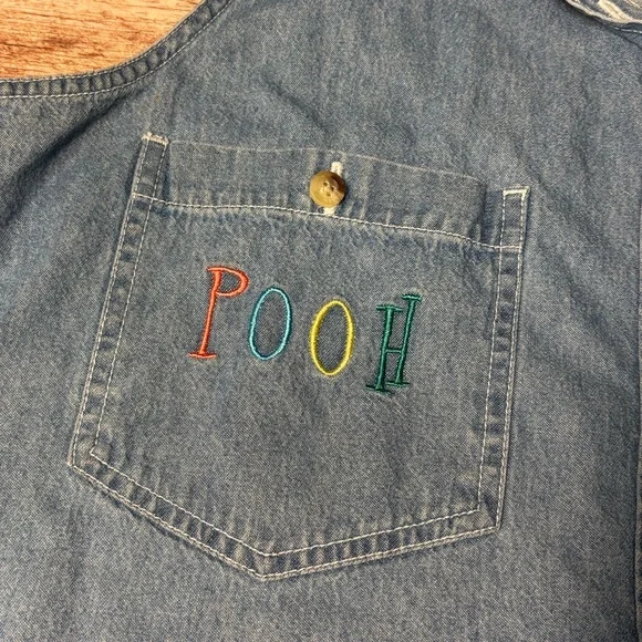 Disney | VGUC Vintage! Winnie the Pooh Blue Denim Vest Shirt, Large - Picture 4 of 7